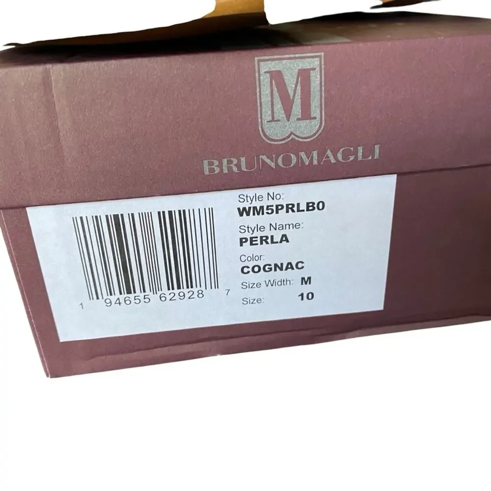 Bruno Magli Perla Cognac Brown Leather Sandals Gold Studded NWTS NIB size 10
